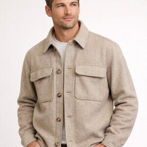 H&M Beige Chore Jacket Mens Large Utility Workwear Barn Button Shirt Jacket